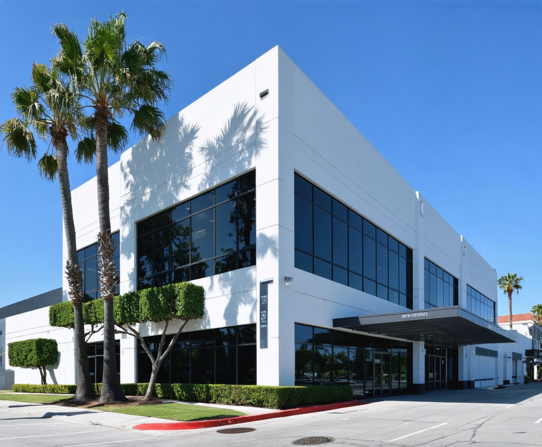 Современный фасад офисного здания AI Analytics School в Лонг-Бич, Калифорния