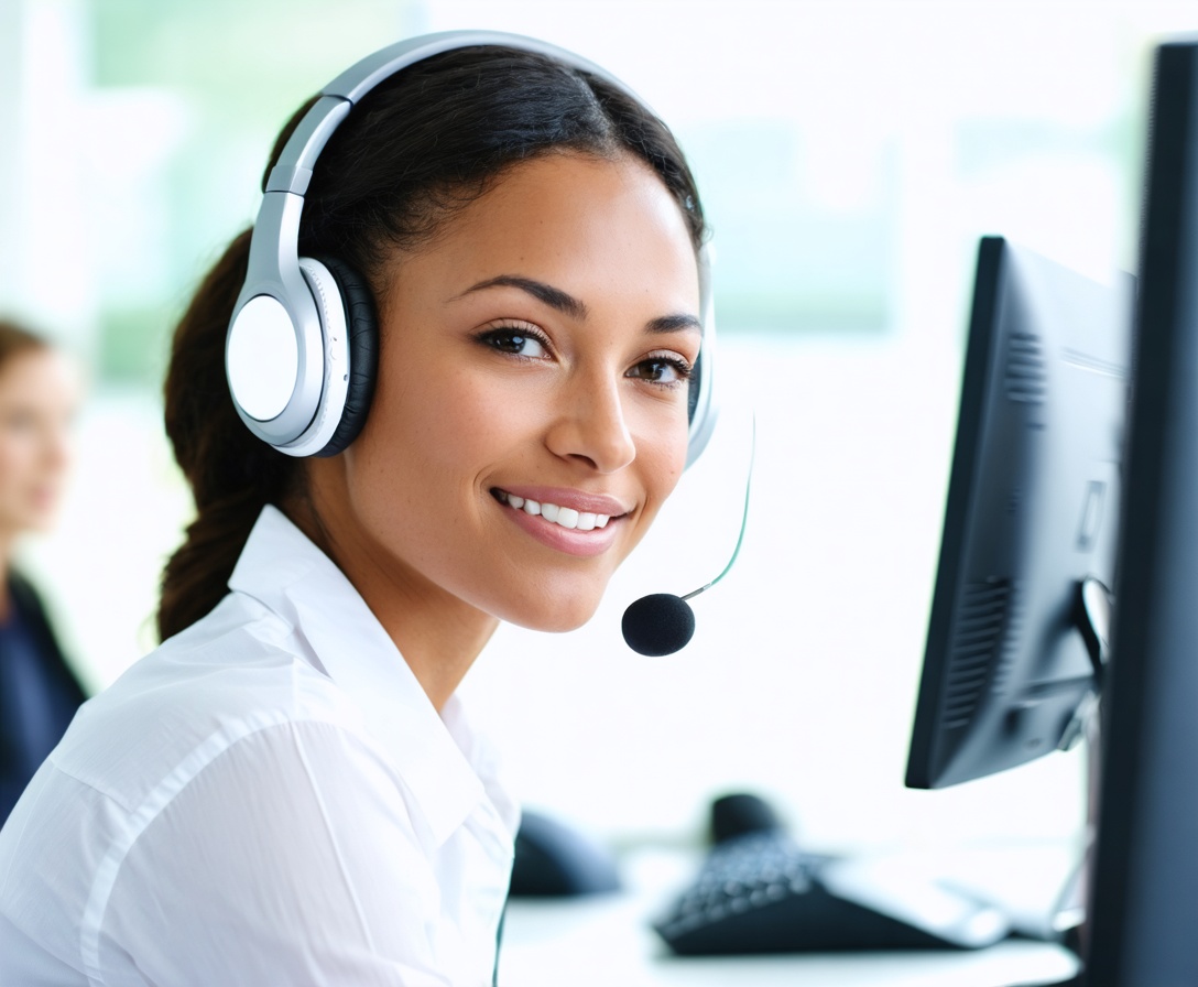 Ведущий специалист службы поддержки AI Analytics School в современном офисе в Лонг-Бич за работой